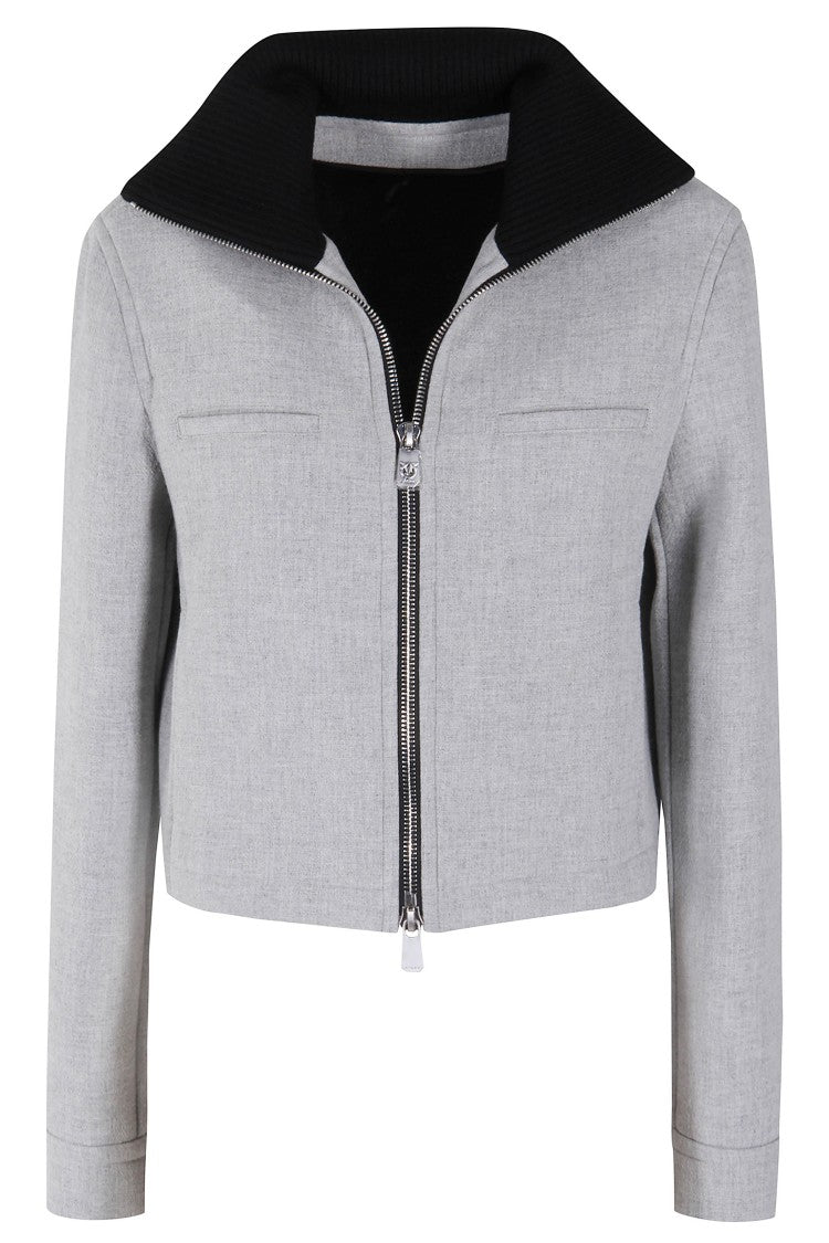 Pinko Cropped Grey Jacket With Contrasting Black Collar