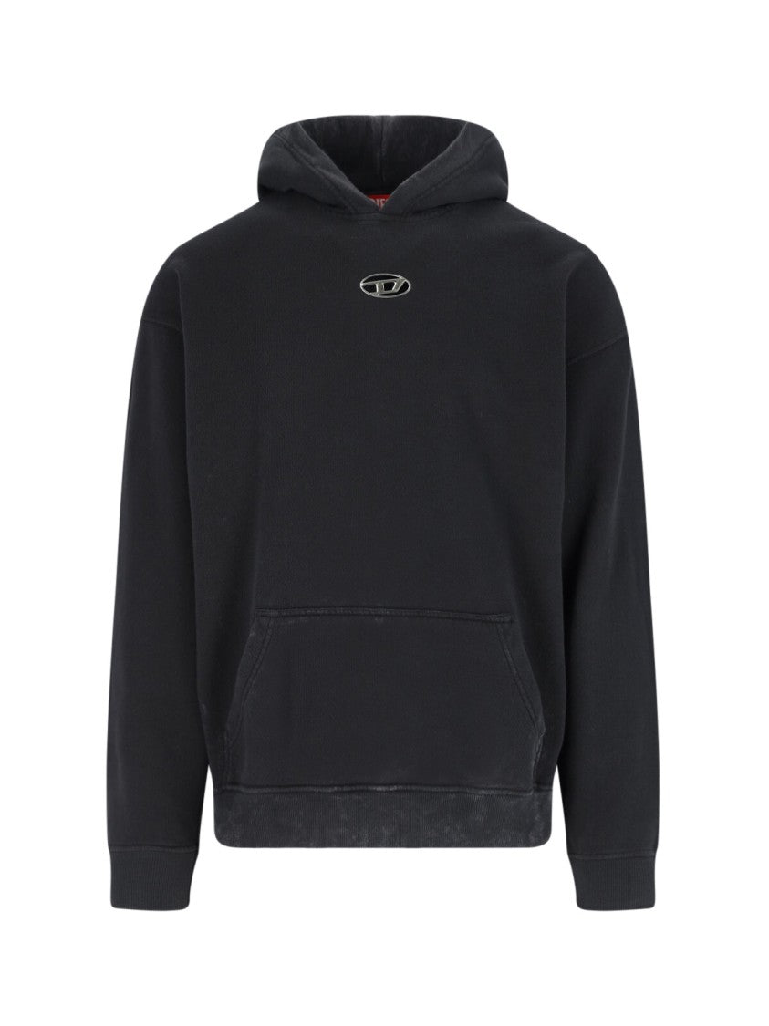 Diesel Distressed Black Hoodie With Metallic Logo