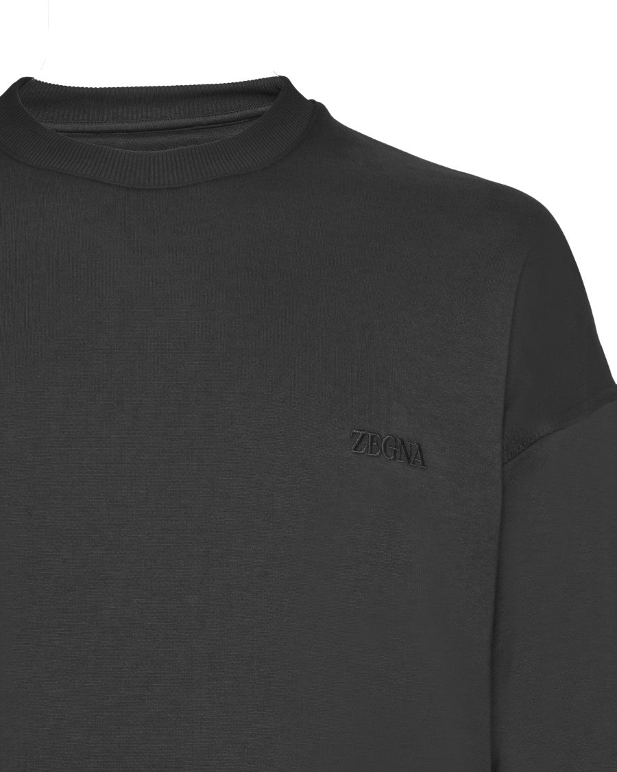 Zegna Regular Fit Black Sweatshirt With Ribbed Details