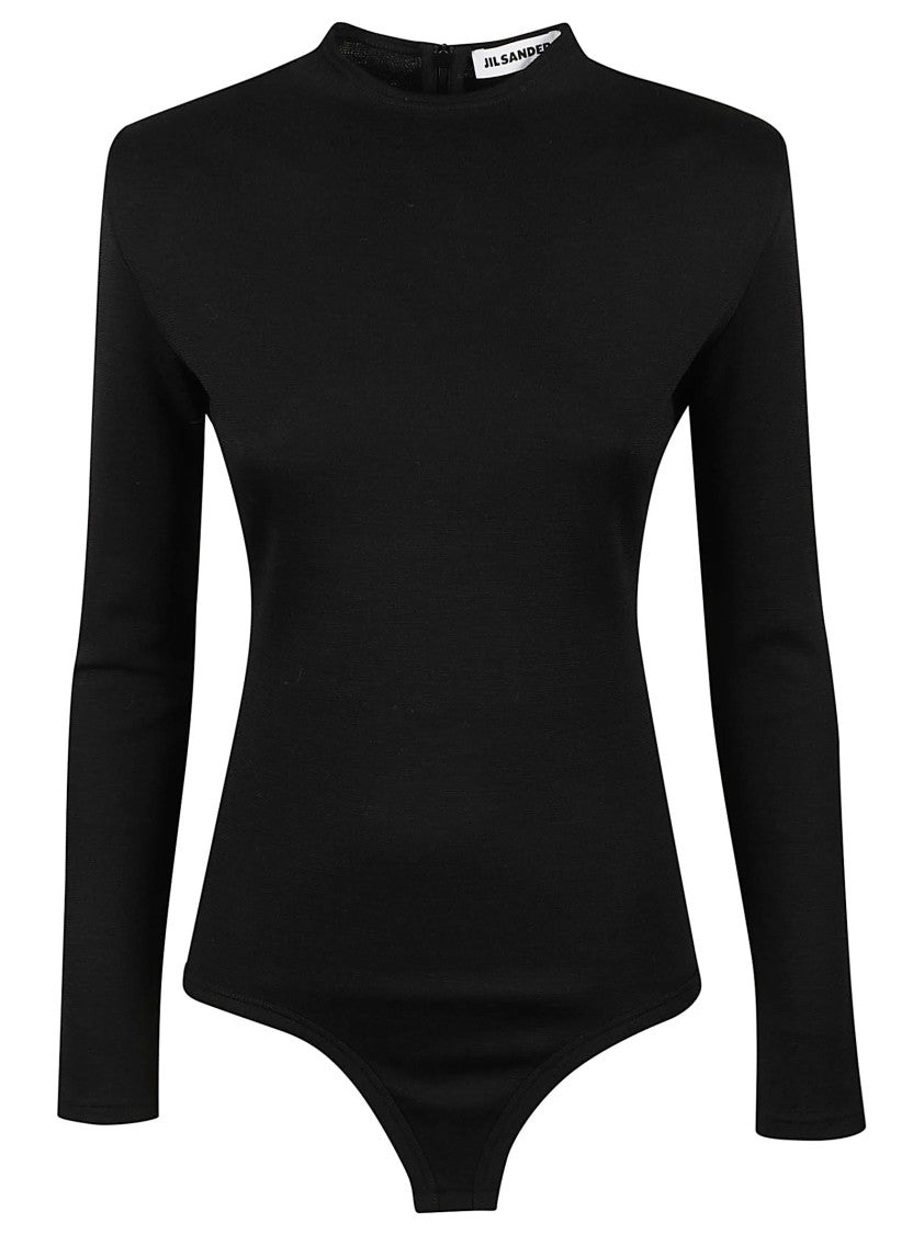 Jil Sander Long-Sleeve Fitted Bodysuit With High Neckline And Thong Cut