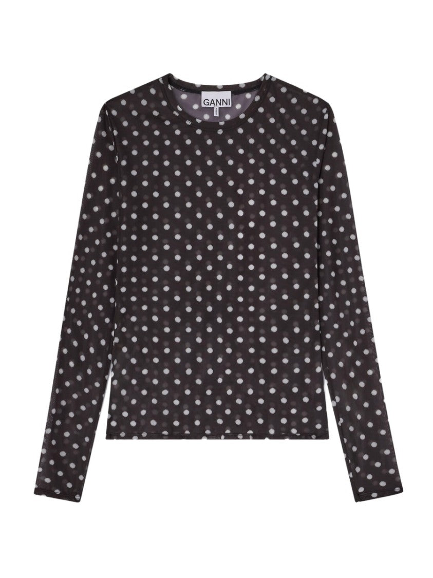 Ganni Slim Fit Polyamide-Blend Polka Dot Top