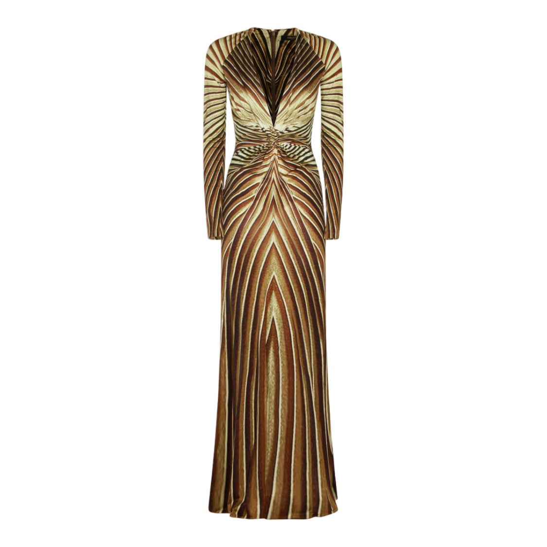 Roberto Cavalli Maxi Dress With Radiating Stripe Pattern And Gold-Tone Snake Detail