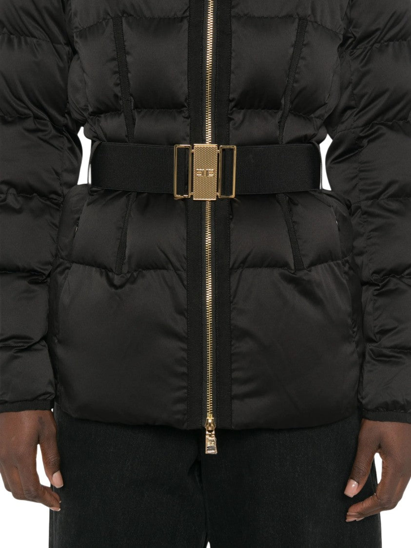 Elisabetta Franchi Black Quilted Hooded Polyester Down Coat