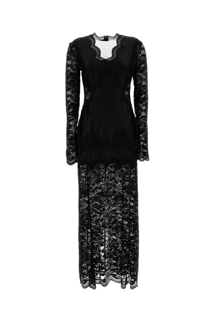 Rabanne Intricate Lace Maxi Dress With Center Back Zip Closure