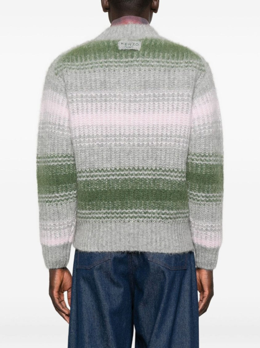 Kenzo Grey V-Neck Wool-Blend Sweater