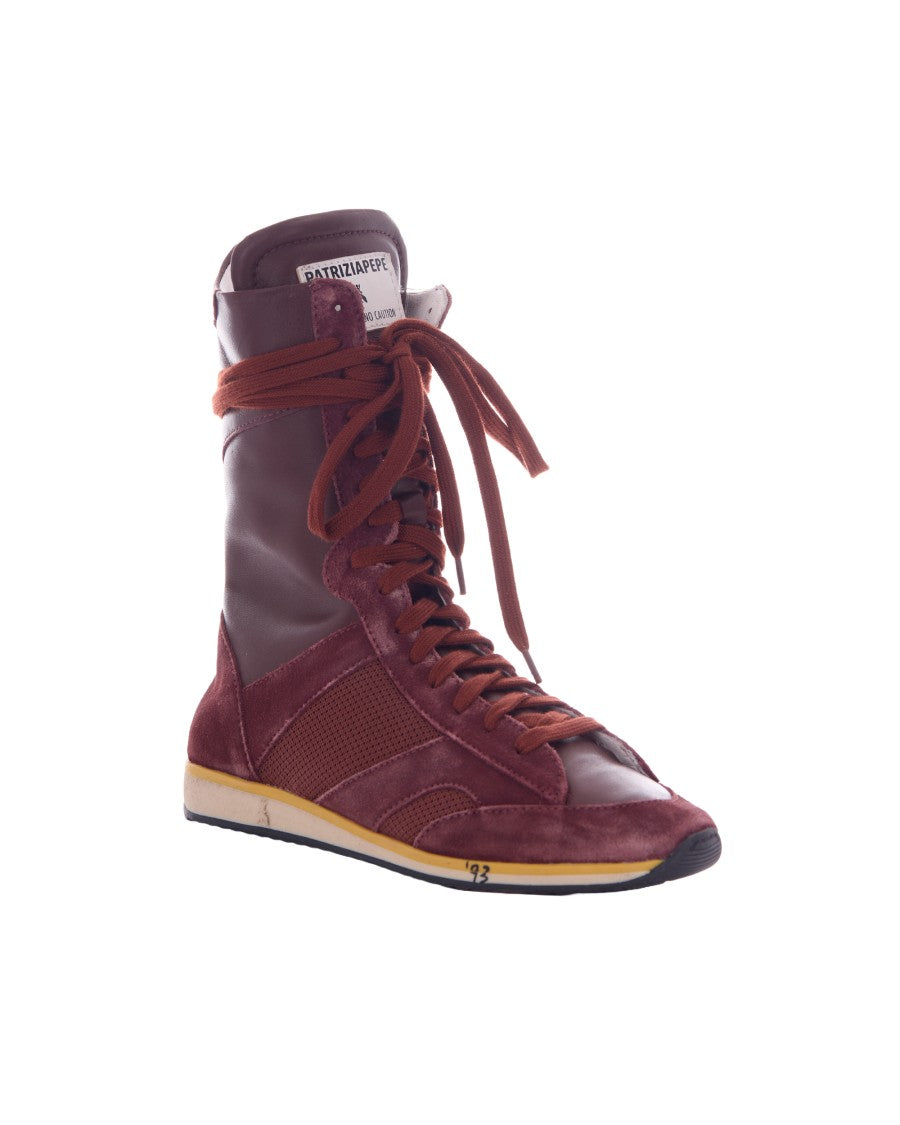 Patrizia Pepe High-Top Sneaker In Deep Burgundy Calf Leather And Suede