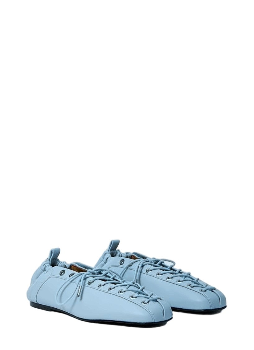 Ganni Ruched Slip-On Flats With Lace-Up Detail