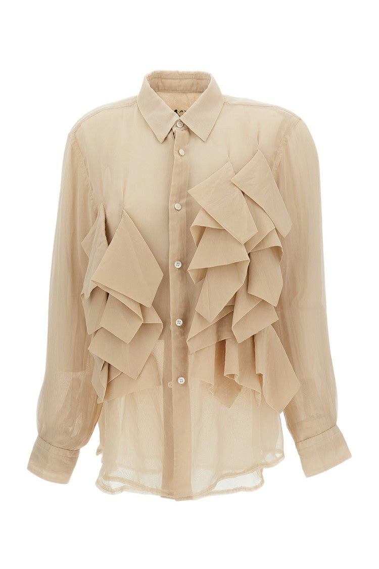 Comme Des Garçons Beige Semi-Sheer Ruffle Double-Layer Shirt