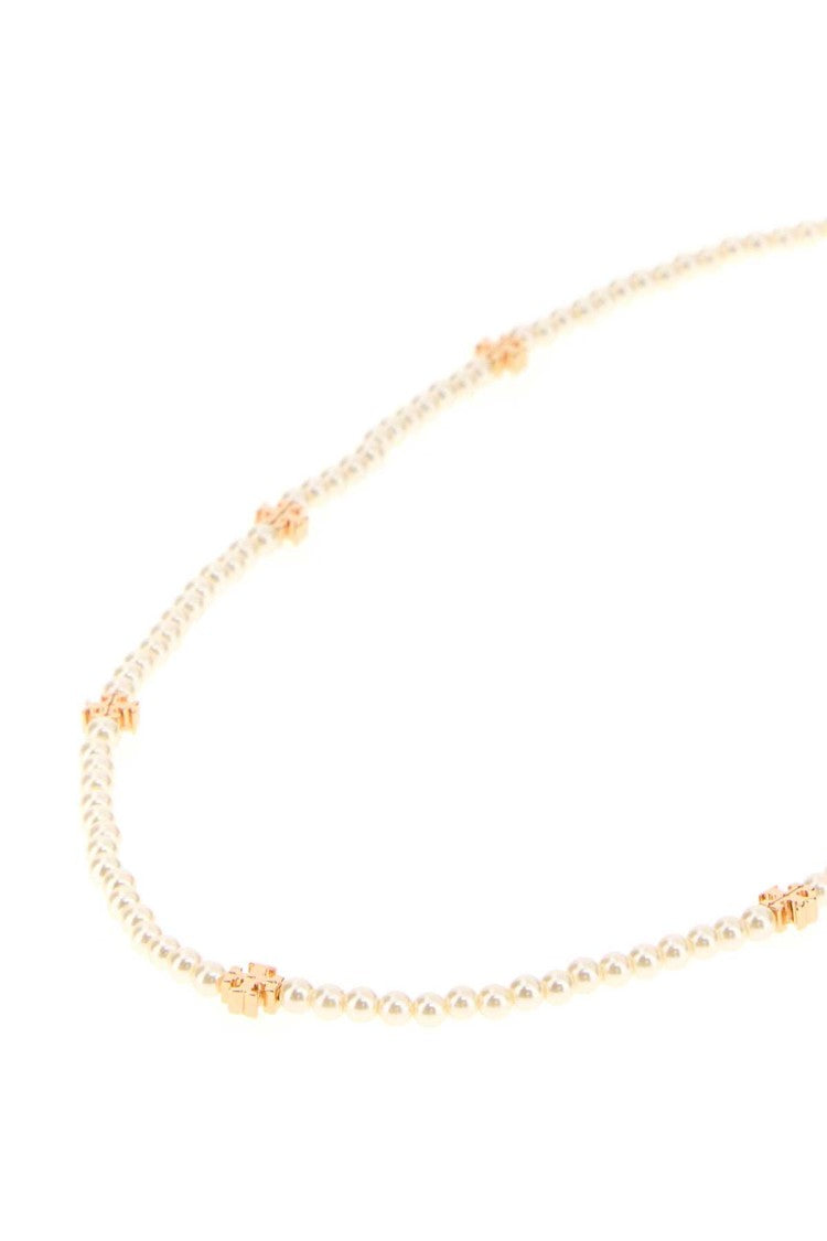 Tory Burch Ivory Pearl Necklace With Gold-Tone Cross Accents