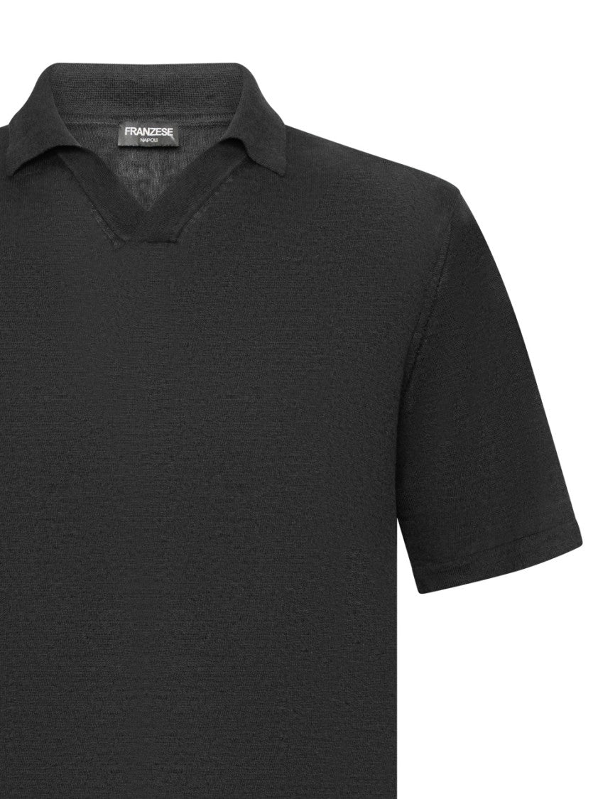 Franzese Collection V-Neck Polo Shirt In Linen-Cotton Blend