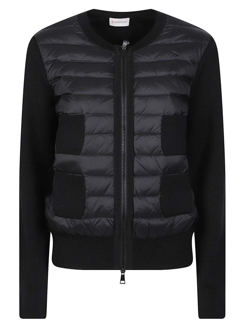 Moncler Tricot Quilted Front-Zip Patch-Pocket Cardigan