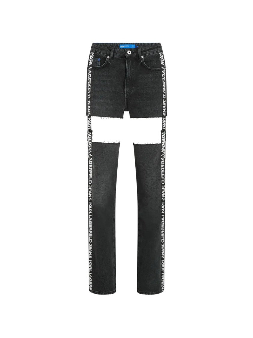 Karl Lagerfeld Detachable Black Denim Jeans With Mini Skirt Top