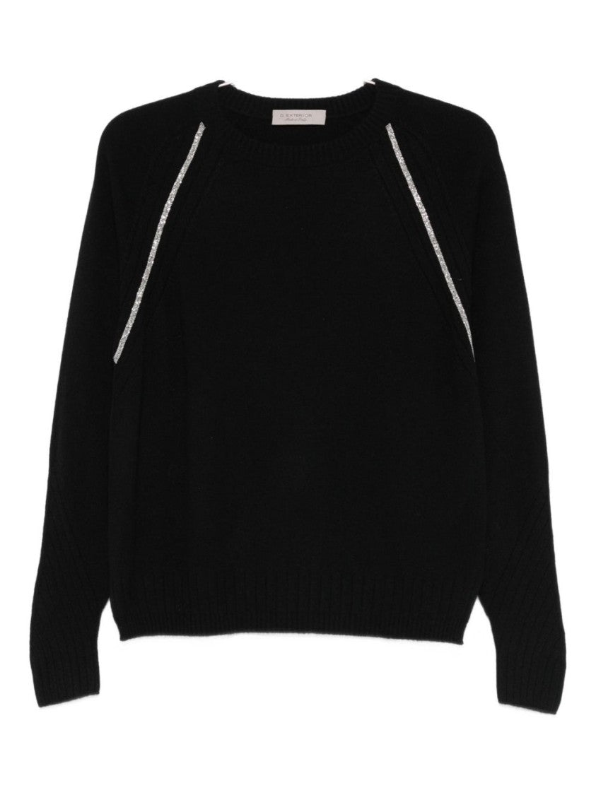 D. Exterior Classic Black Sweater With Round Neckline And Long Sleeves