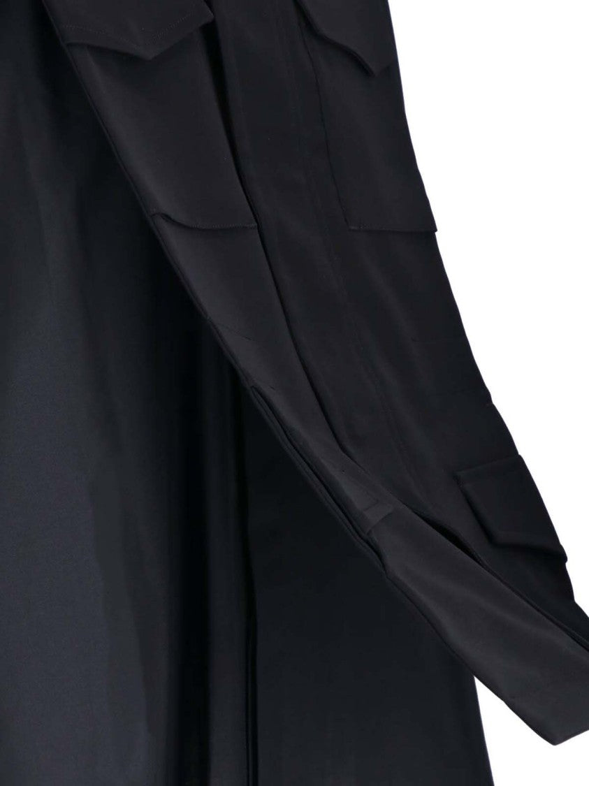 Sacai Maxi Shirt In Black Crêpe Satin With Concealed Closure