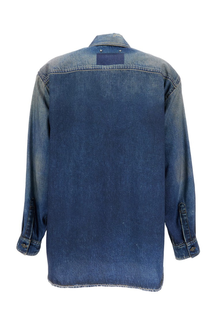 Golden Goose Casual Oversized Denim Shirt With Distressed Finish