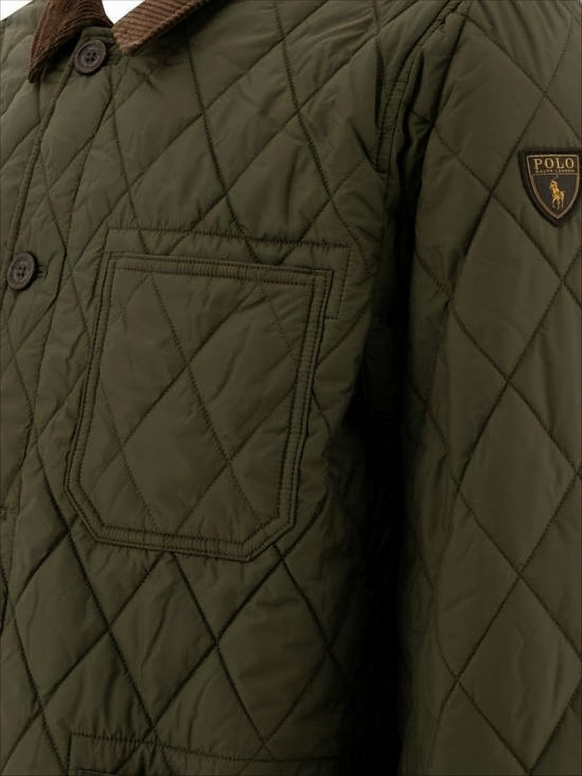 Polo Ralph Lauren Quilted Green Jacket With Corduroy Collar And Padded Warmth