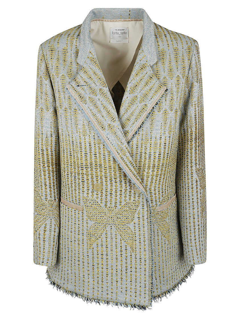 Forte Forte Structured Double-Breasted Coat With Textured Stripes