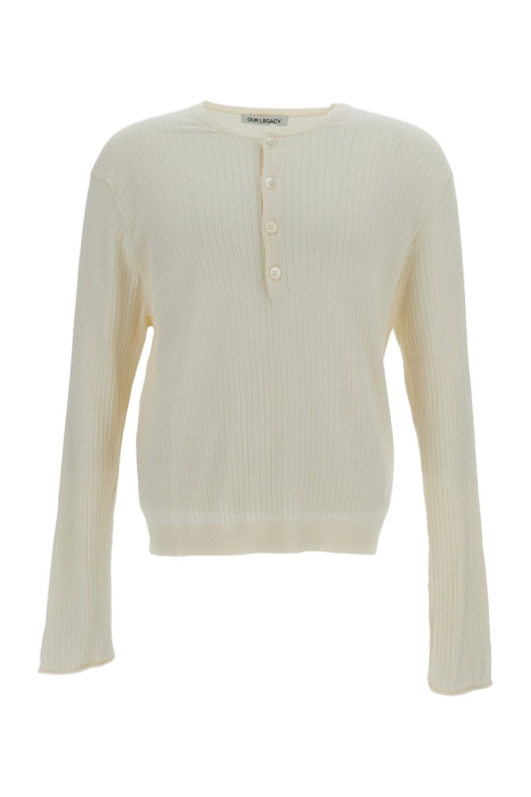 Our Legacy White Fine Henley Cotton Knit