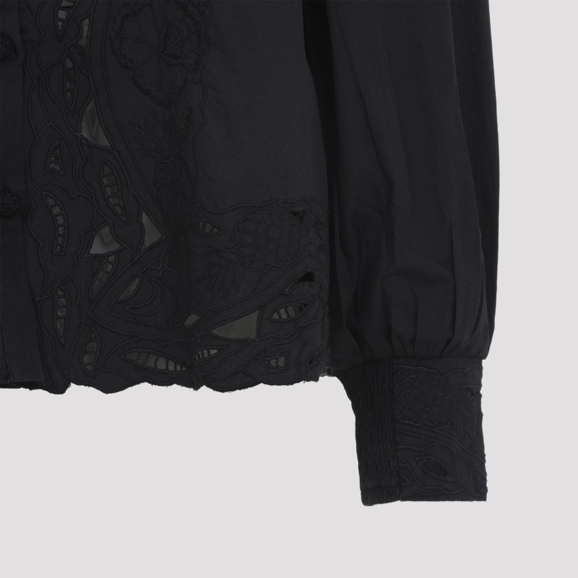Farm Rio Long-Sleeved Black Top With Cut-Out Embroidery