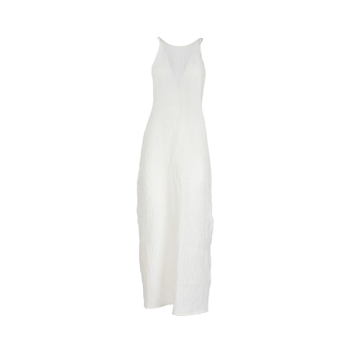Hamoulet Sleeveless White Maxi Dress With Sculptural Pendant And Side Slit