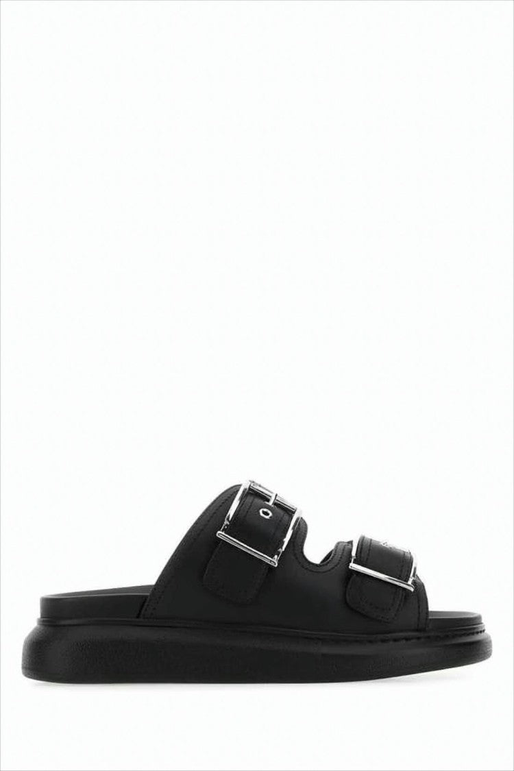 Alexander Mcqueen Two-Strap Slide Sandal With Silver-Tone Buckles