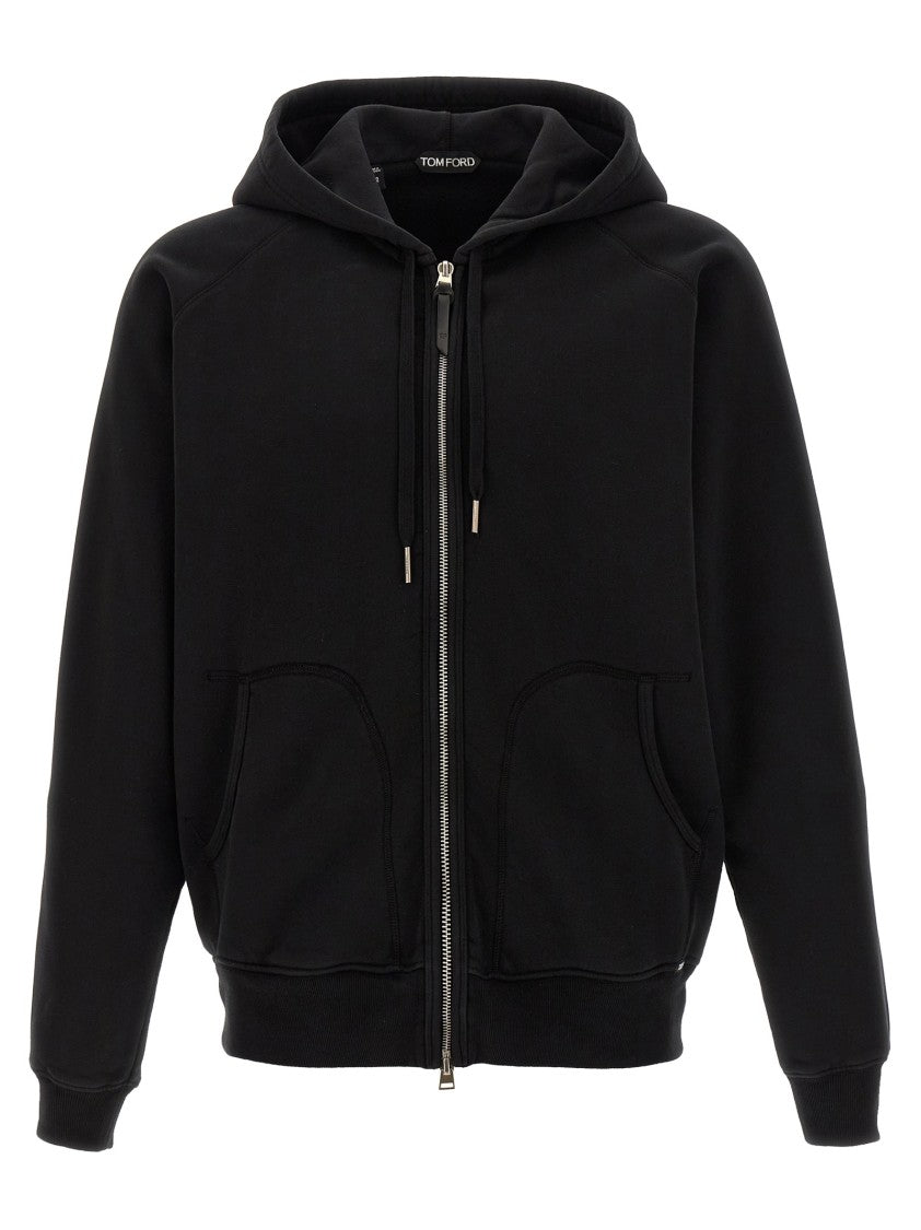 Tom Ford Black Cotton Hoodie With Zip Closure