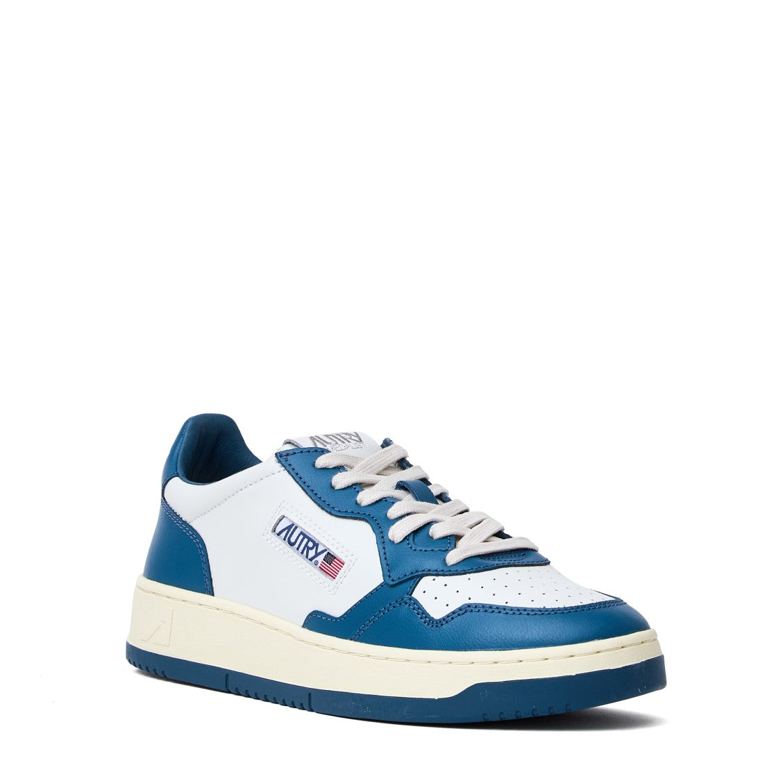 Autry White Mallard Blue Medalist Low Leather Sneakers