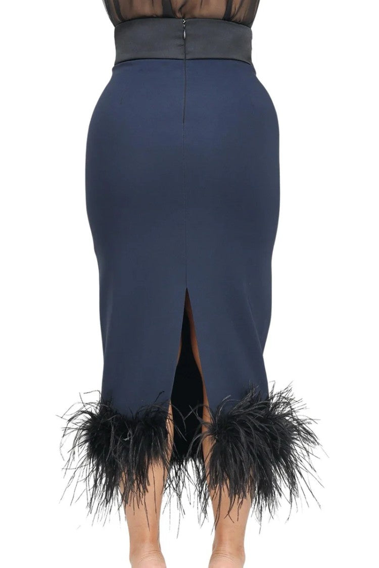 Santas* Black/Blue Polyester Elastane Women's Midi Skirt
