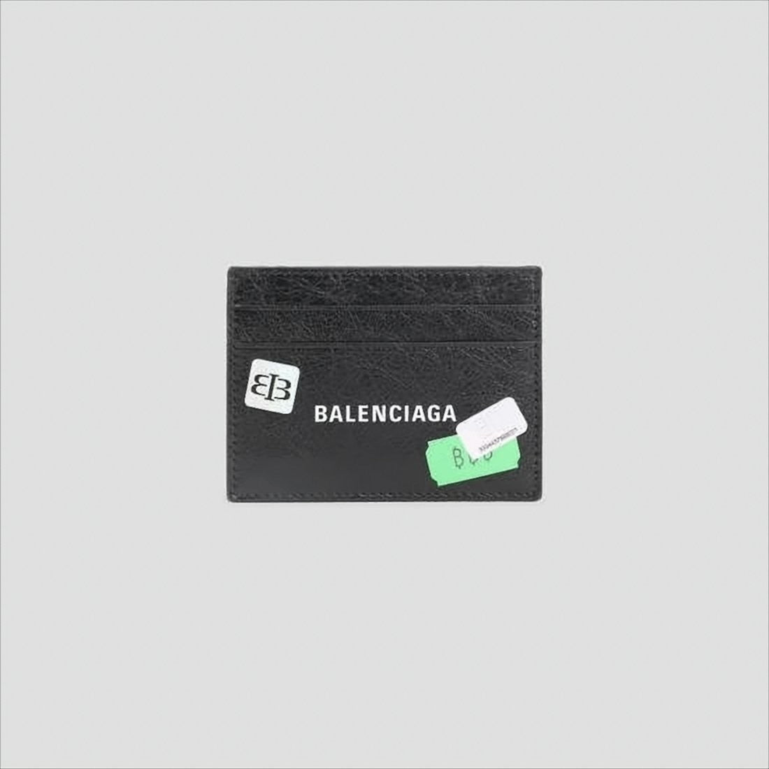 Balenciaga Textured Lambskin Card Wallet With Bold Logo Detailing