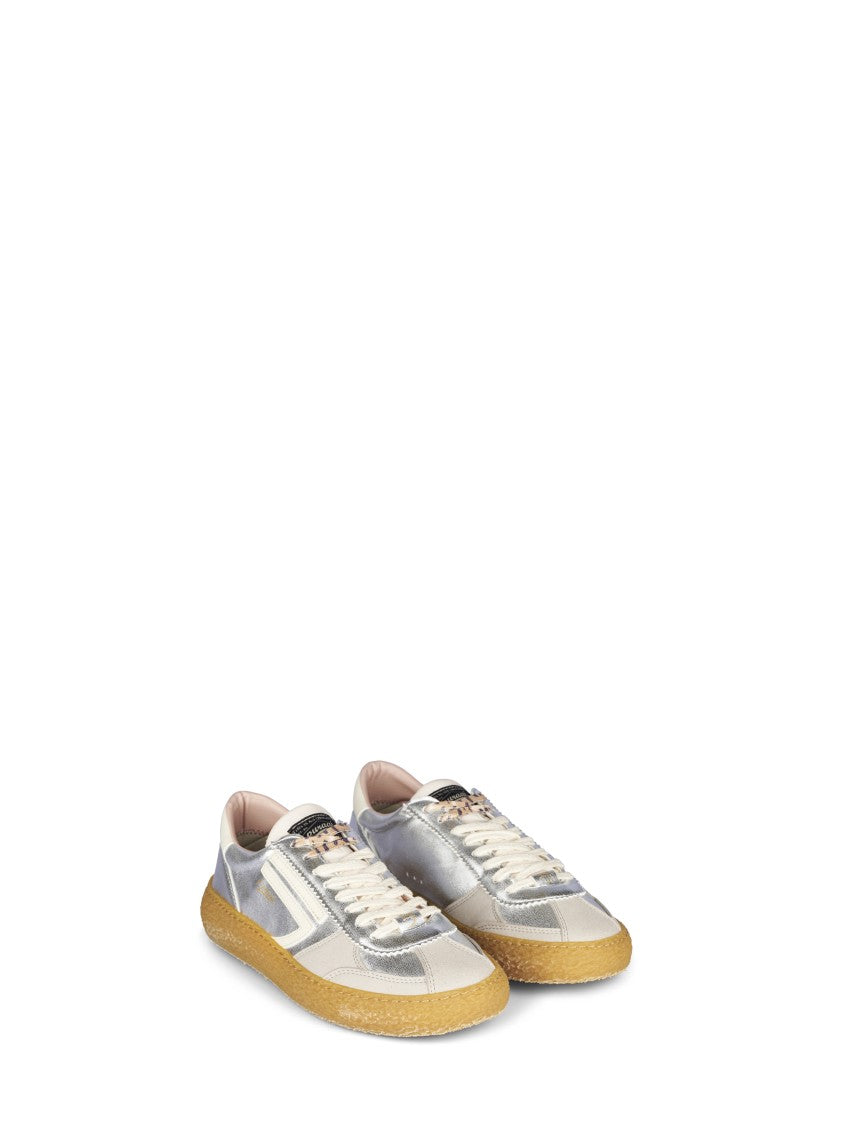 Puraai Vintage-Inspired Sneakers With Metallic Silver Upper