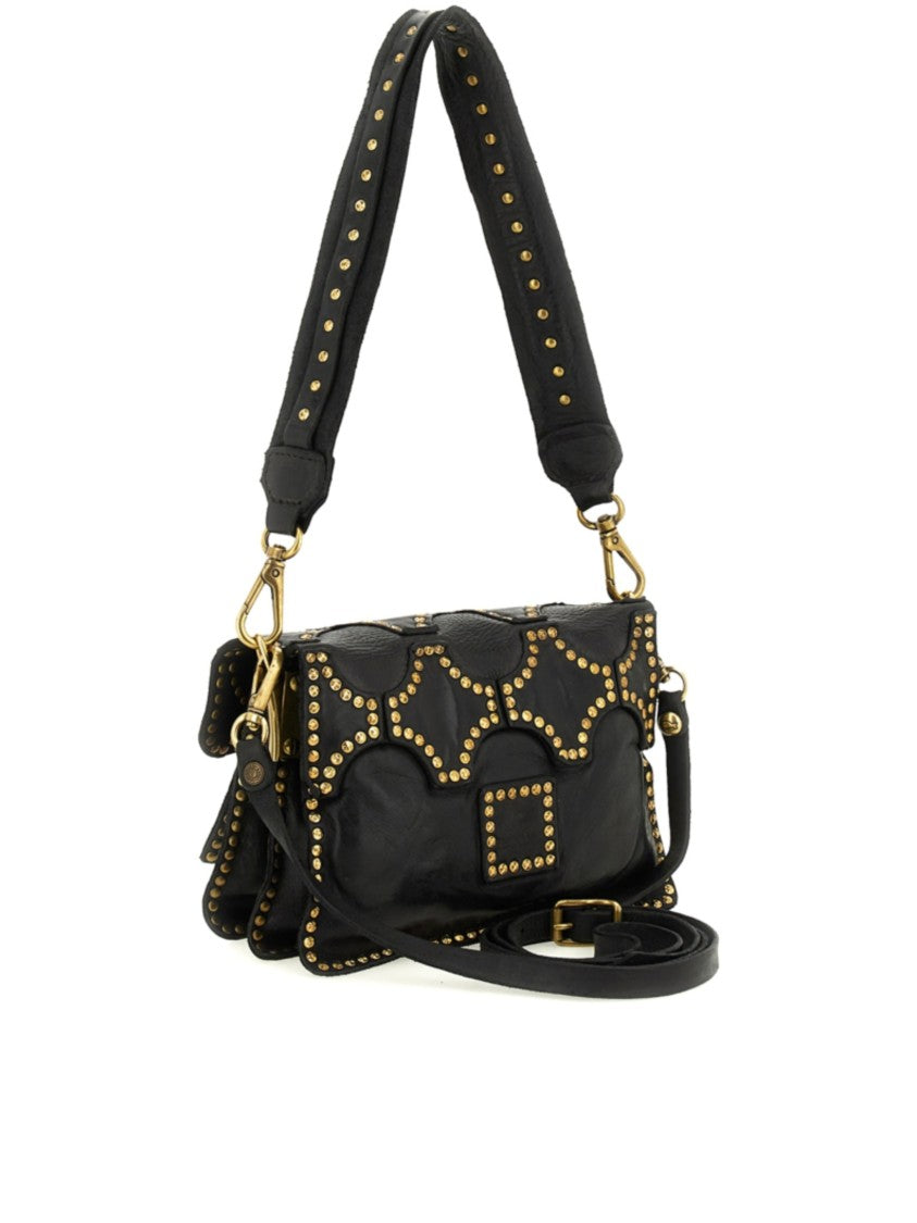 Campomaggi Black Leather Shoulder Bag With Gold-Tone Stud Detailing