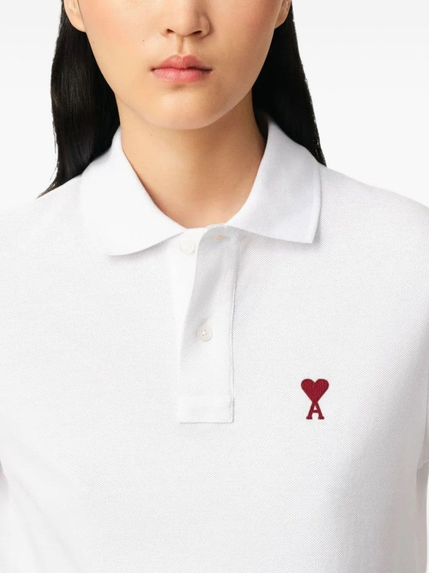 Ami Paris Chalk White Organic Cotton Piqué Polo