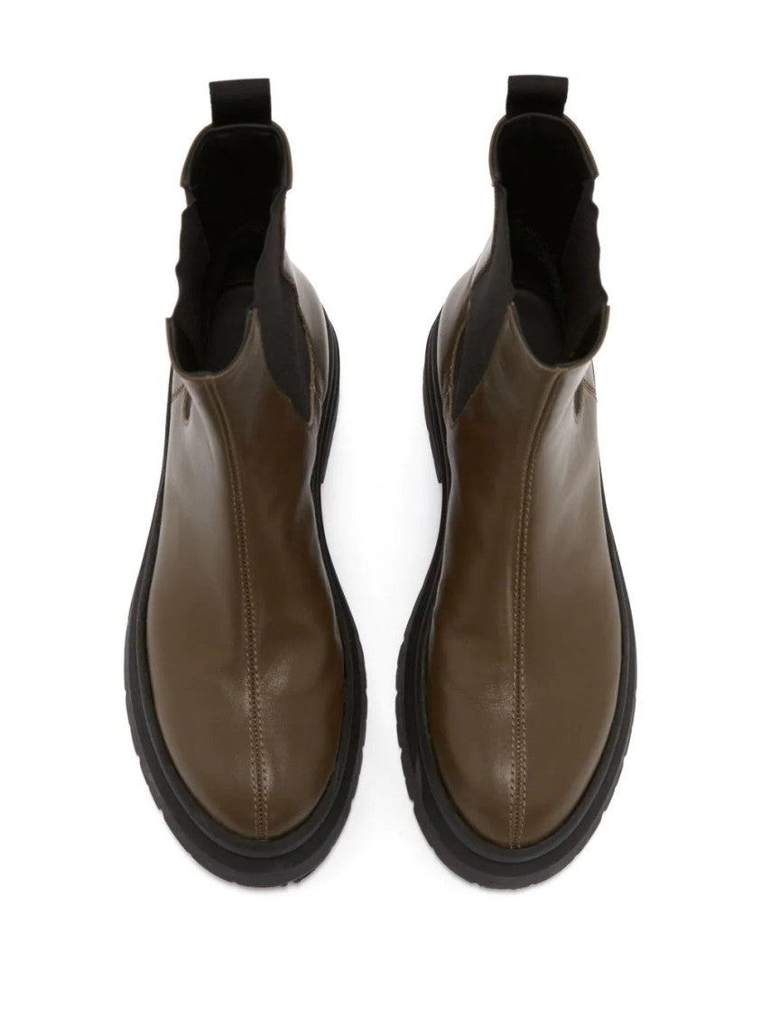 J. W. Anderson Green Combat Ankle-High Elastic Panels Leather Ankle Boots
