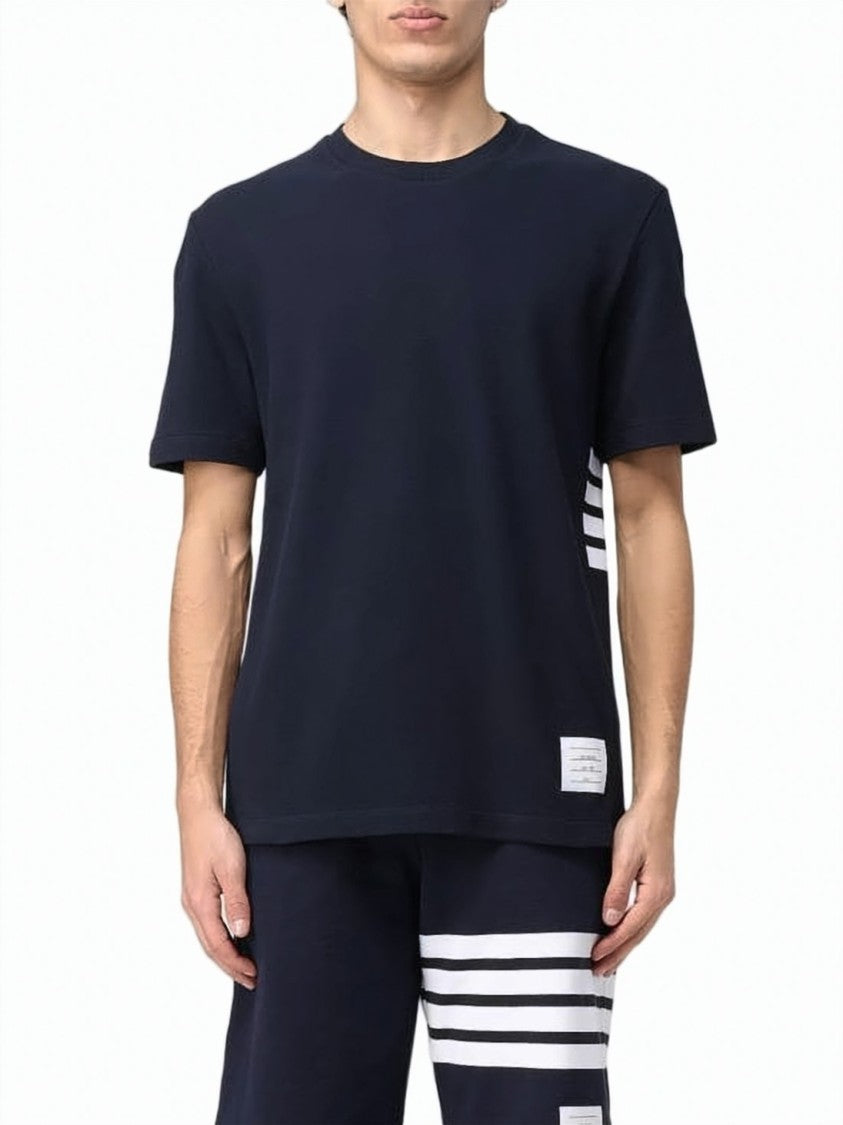 Thom Browne Short-Sleeve Cotton T-Shirt With Modern Stripe Detail