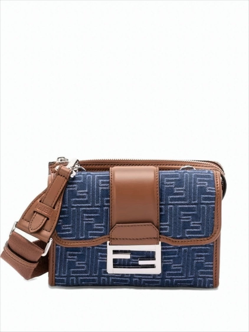 Fendi Structured Blue Calf Leather Crossbody Bag