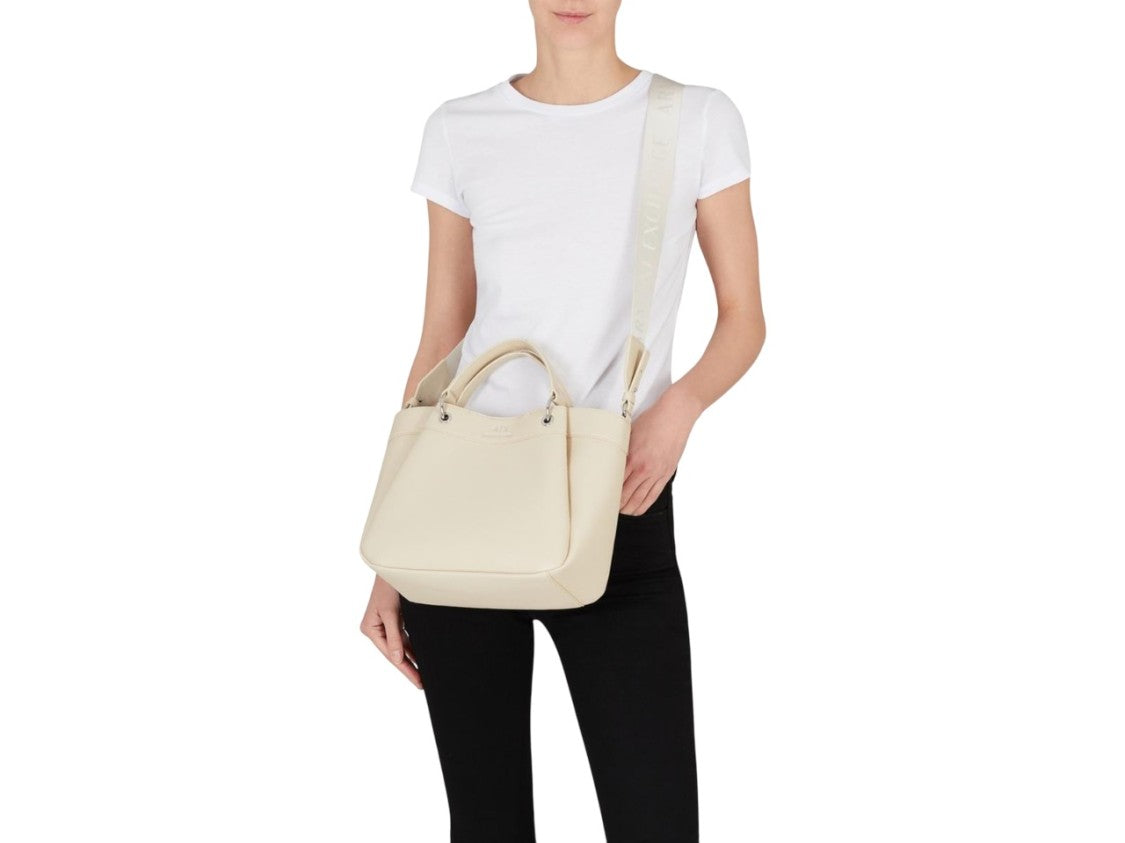 Armani Exchange Textured Beige Shopper Bag With Dual Handles