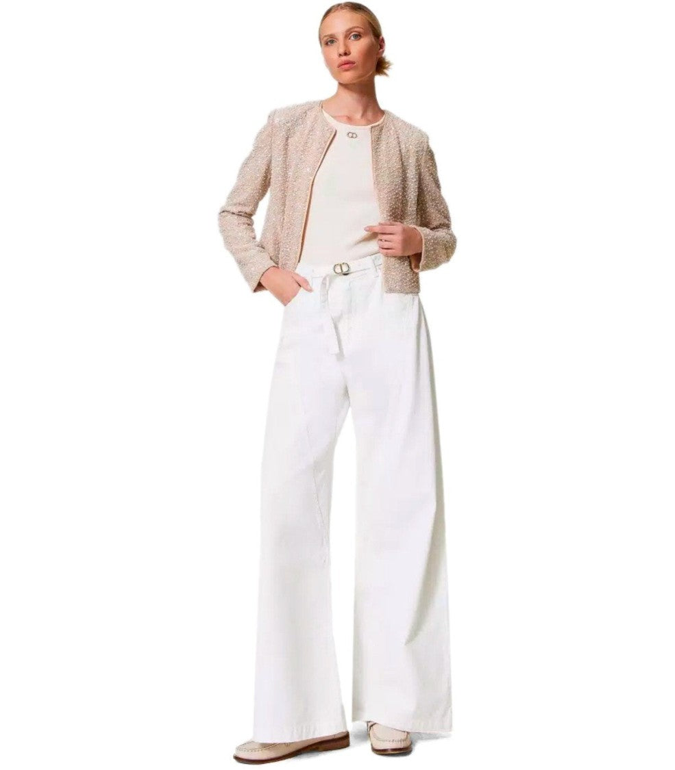 Twin-Set Beige Sequins Cropped Jacket