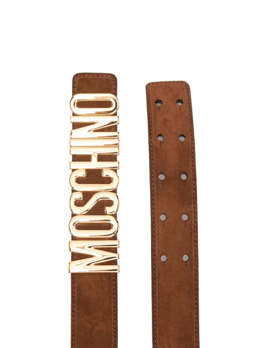 Moschino Brown Silk And Nylon Logo Belt