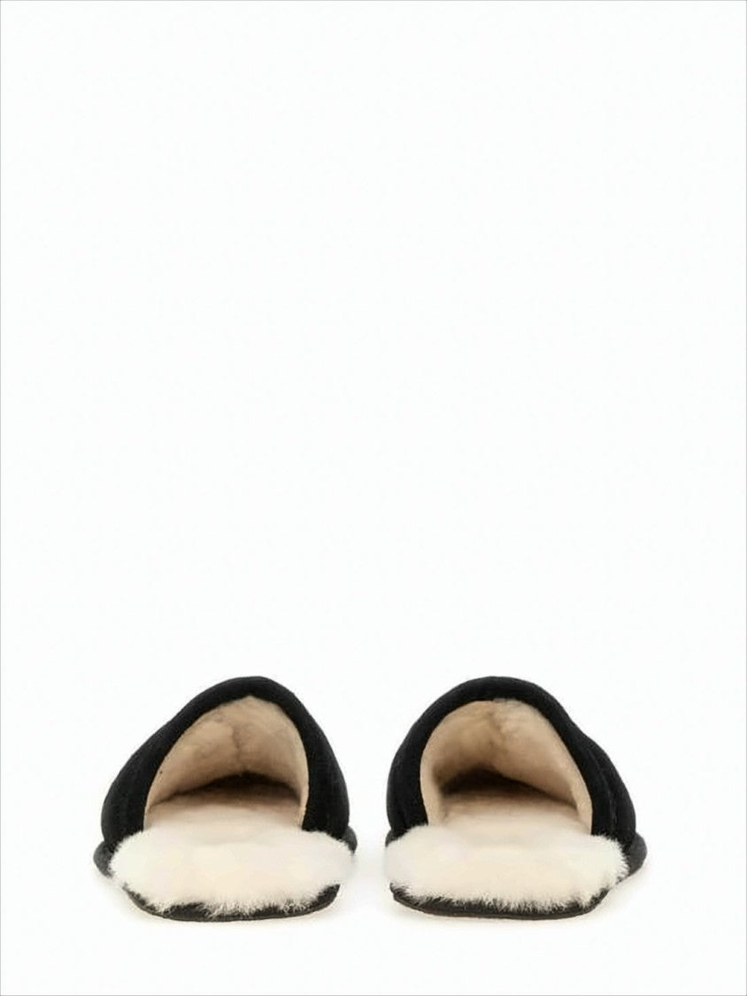 Ugg Black Wool Slip-On Slippers With Cream Lining