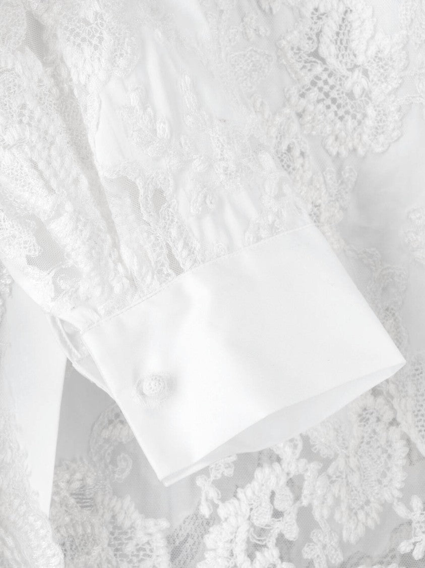 Ermanno Scervino White Intricate Lace Detail Cotton Blouse
