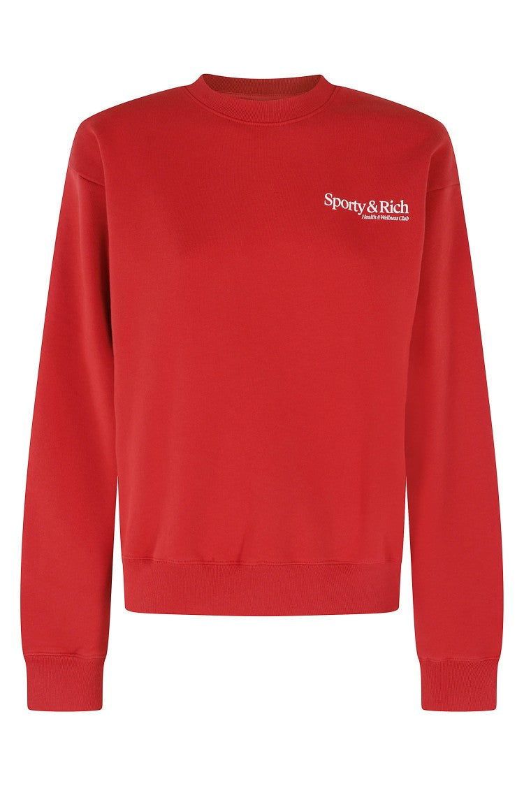 Sporty And Rich Red Modern Printed Logo Crew Neck Cotton Sweatshirt