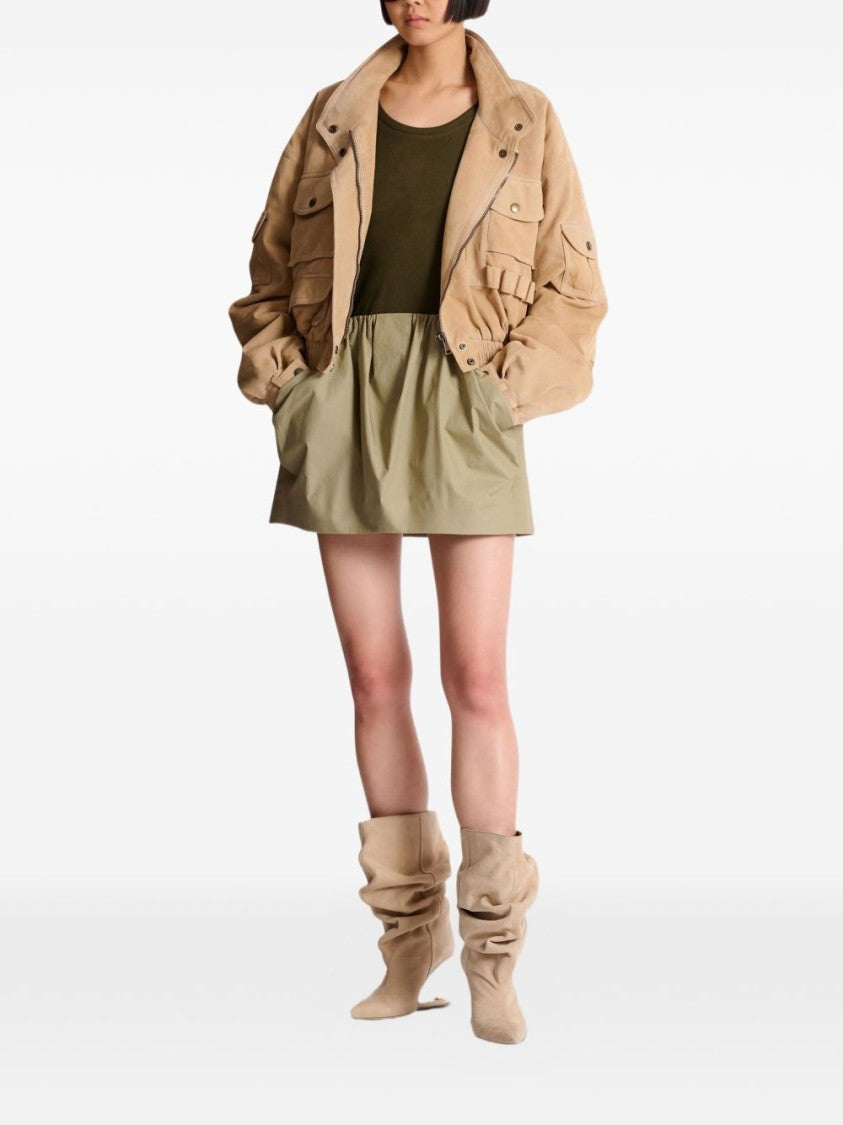 Balmain Green Pleated Waist Cotton Side Skirt