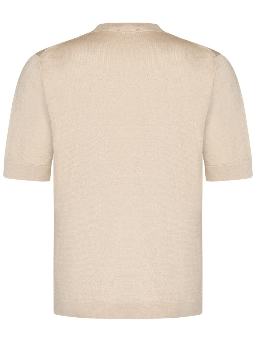Cruciani Beige Crew Neck T-Shirt With Ribbed Trims