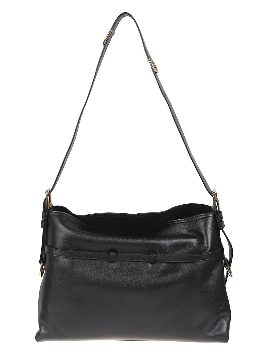 Givenchy V-Shaped Black Leather Shoulder Bag With Adjustable Strap And Gold Hardware