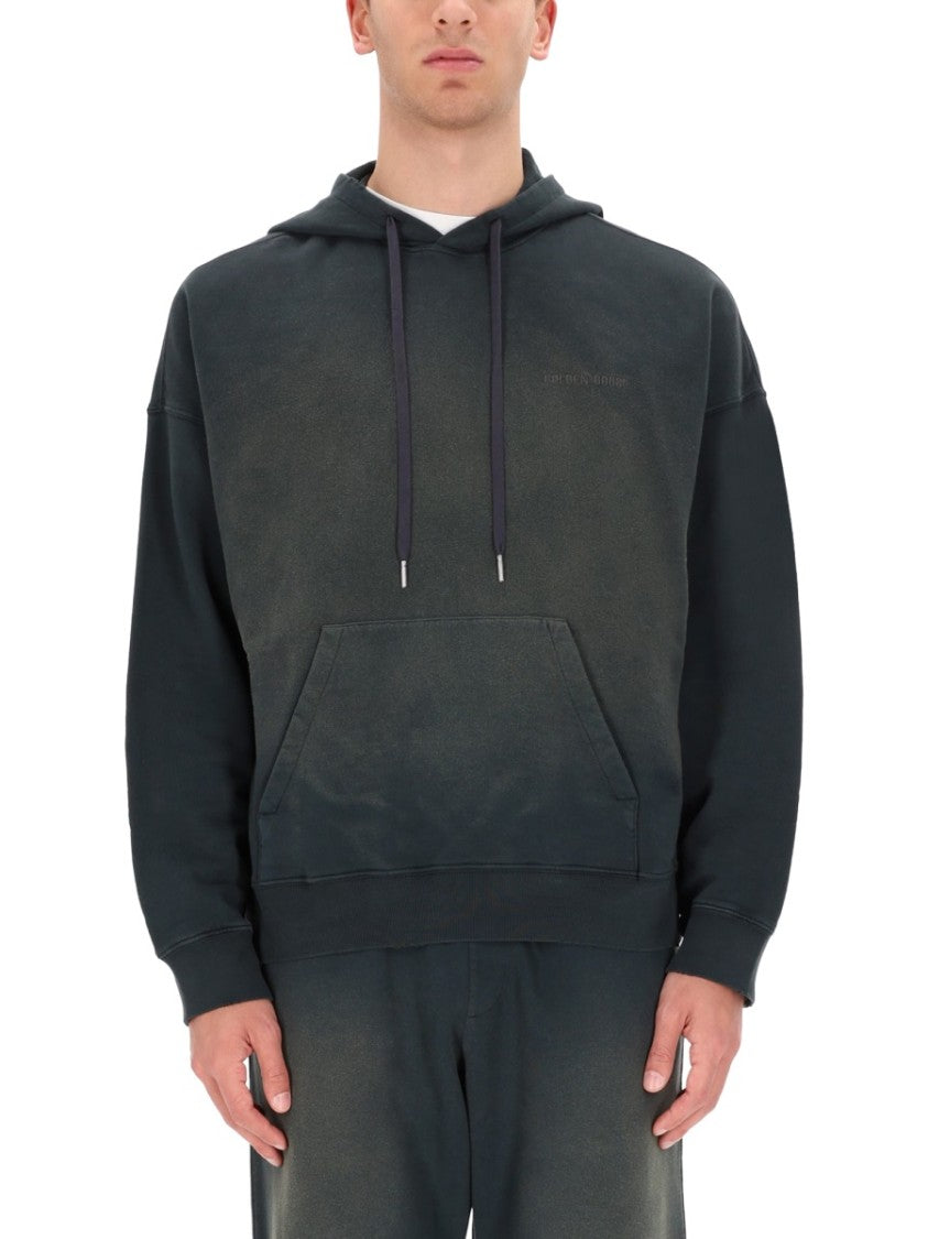 Golden Goose Washed Black Cotton Pouch Hoodie