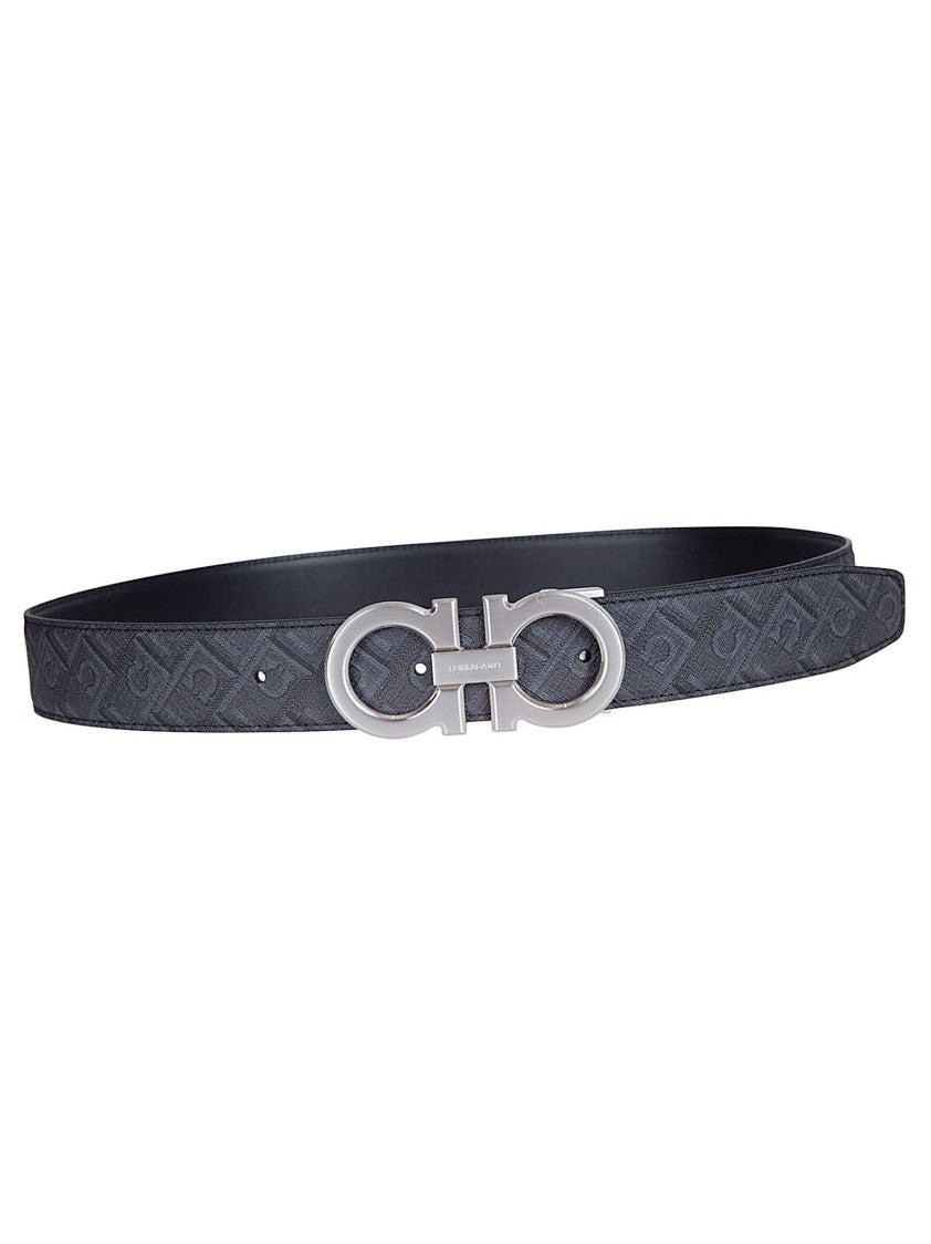 Ferragamo Reversible Black Calf Leather And Coated Fabric Belt