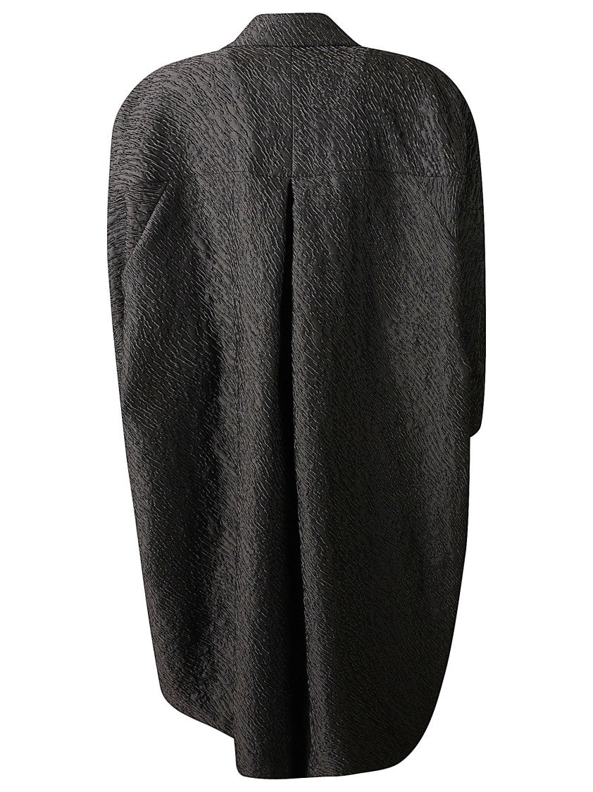 Max Mara Oversized Textured Black Coat With Embossed Pattern