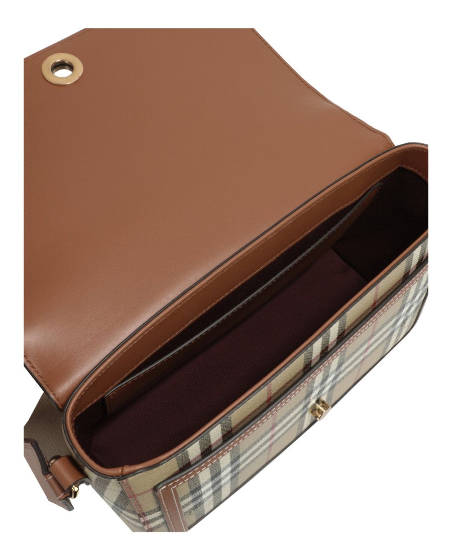 Burberry Plaid Medium Note Bag With Calfskin Leather Trim