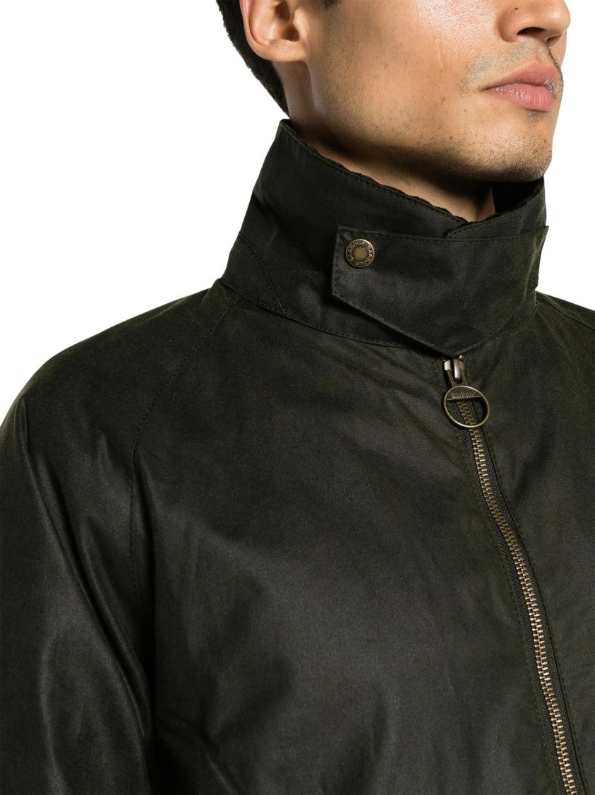Barbour Short Waxed Jacket With High Collar And Flap Pockets