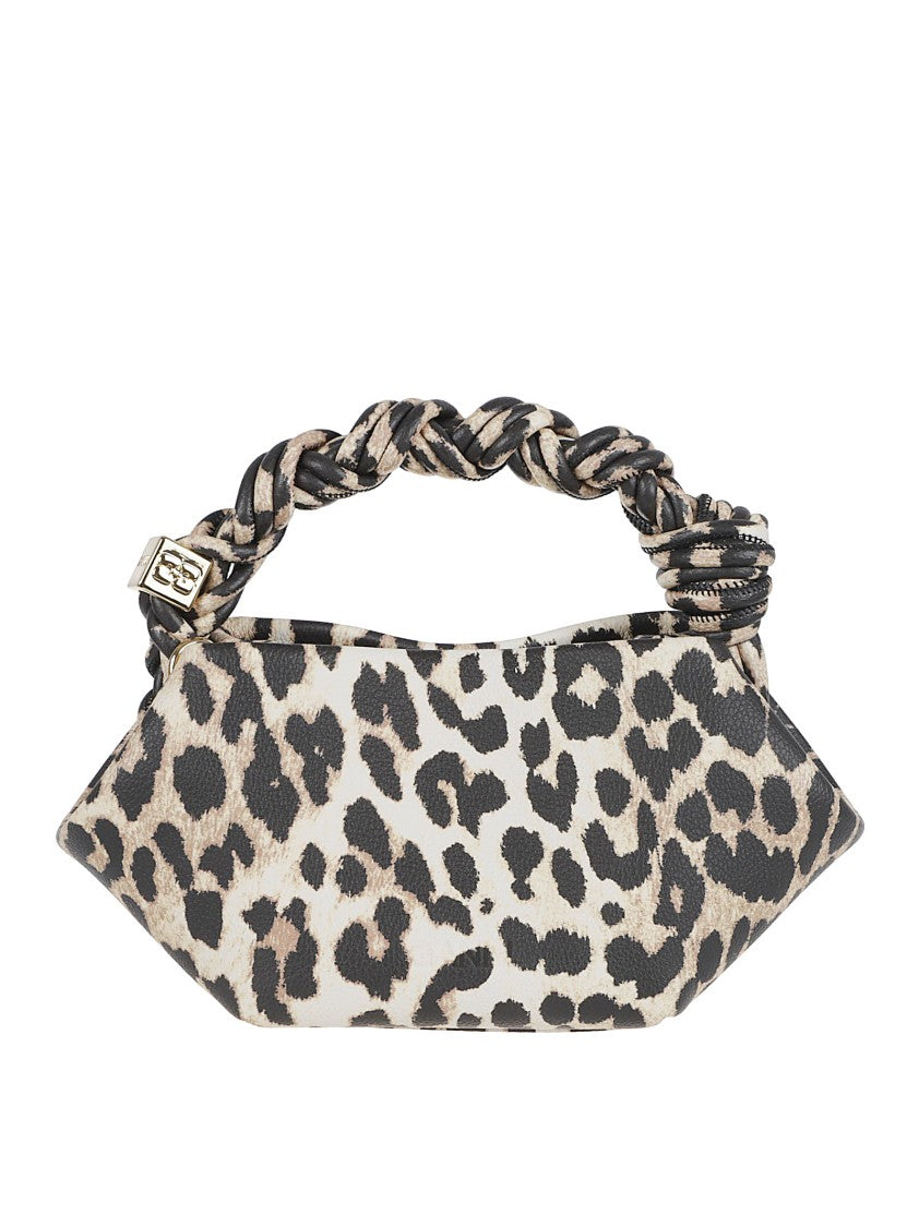 Ganni Leopard Print Bag With Braided Top Handle And Adjustable Strap